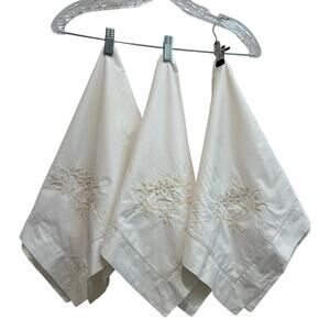 Vtg Peacock Alley Wht Shams Embroidered 100% Cotton Euro Set of 3 (29"x29")